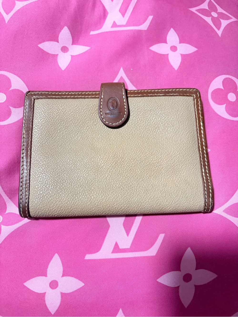 Trussardi Vintage Italian Leather wallet with Brown Trim